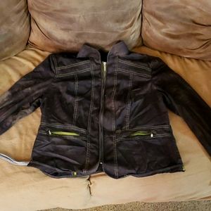 Cropped black and yellow jean jacket